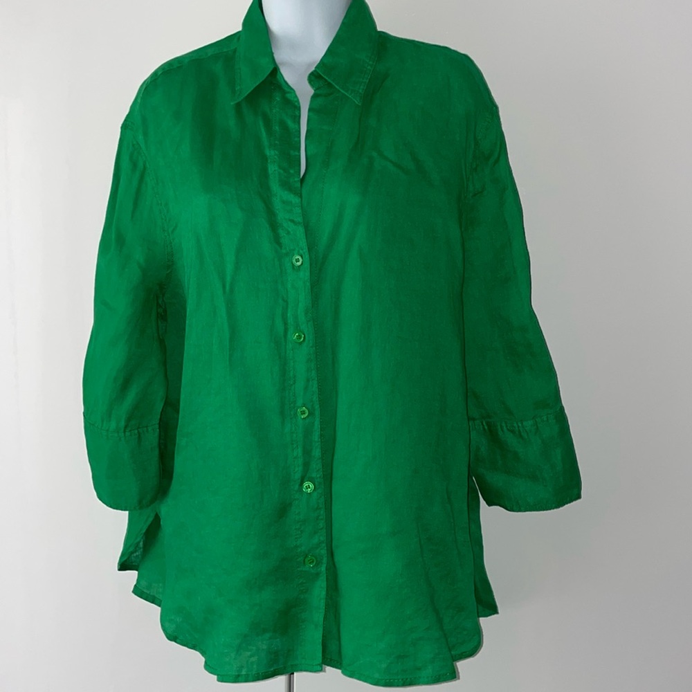 NWT Zara linen collection green 3/4 sleeve blouse top small
